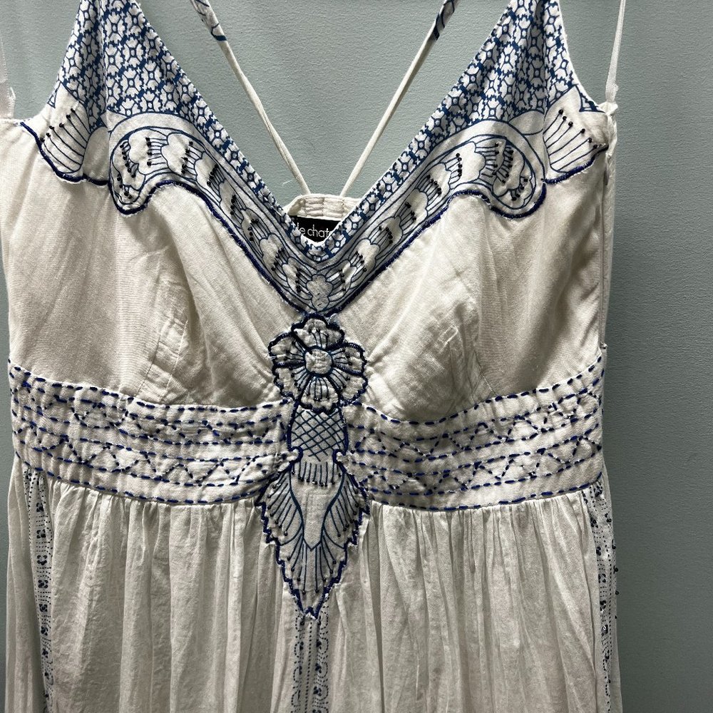 le chateau White Dress with Navy Blue Embroidery